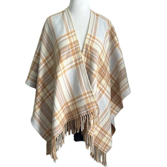 J. Crew Reversible Blanket Poncho Wrap Wool Blend with Fringe Size XS/S - Picture 1 of 6